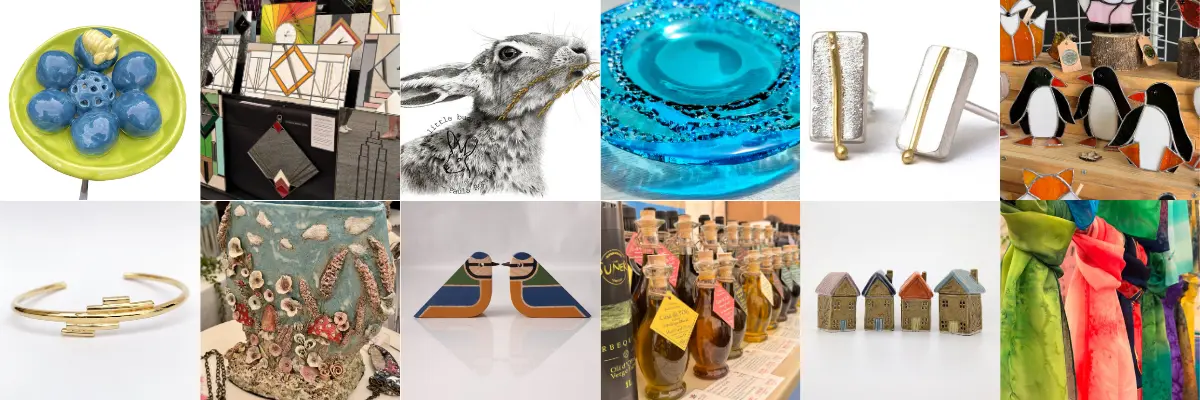 Home page banner showing a selection of the work of our talented artists